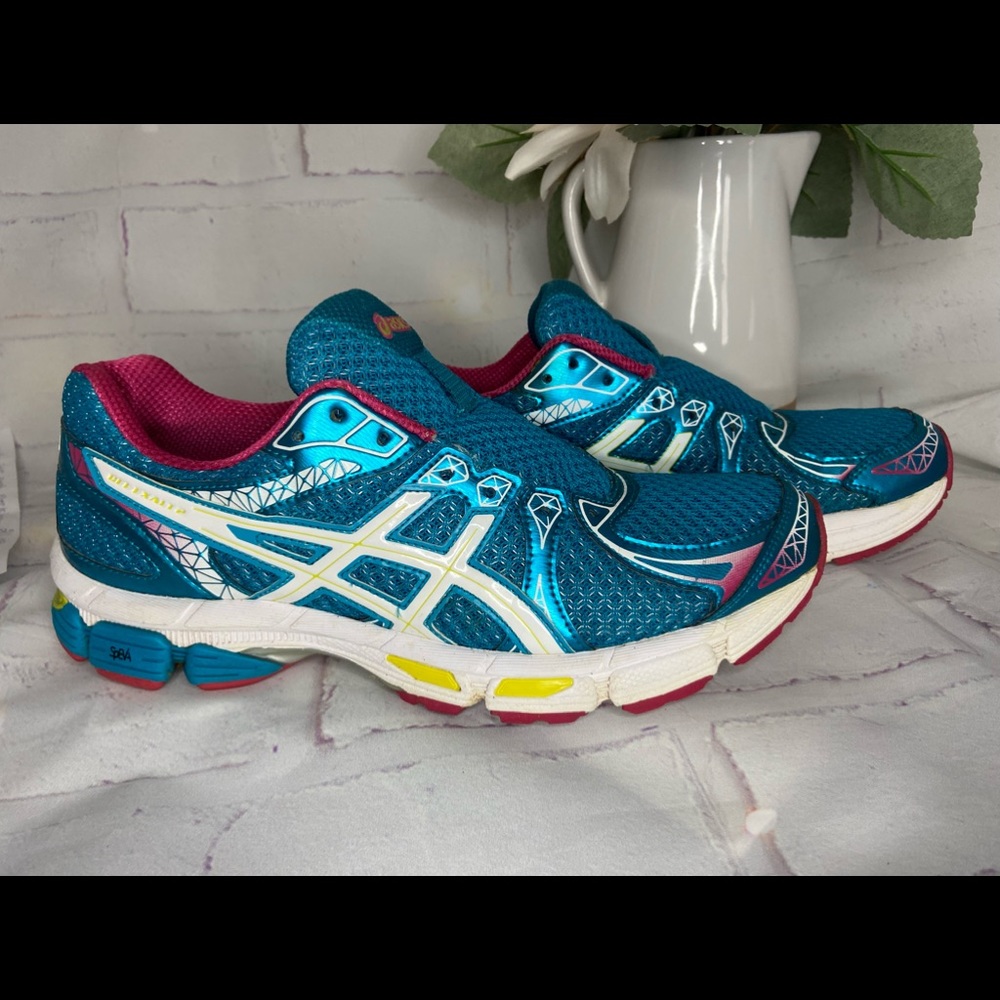 Asics Gel Exalt 2 Running Shoe Sneaker Women 9 Lightning Blue Pink Raspberry